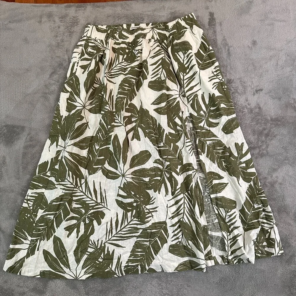 Abercrombie & Fitch Linen Cotton Maxi Skirt XL Pull On High Slit Resortwear